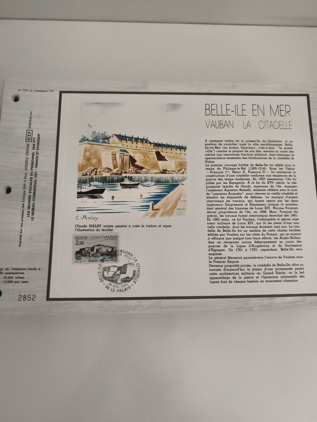 Feuillet philatélique CEF Belle-Île-en-Mer Vauban citadelle timbre 2,50 FR