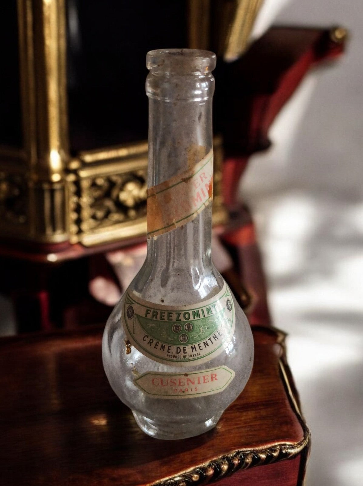 Bouteille mignonette ancienne Cusenier Paris Freezomint crème de menthe vintage