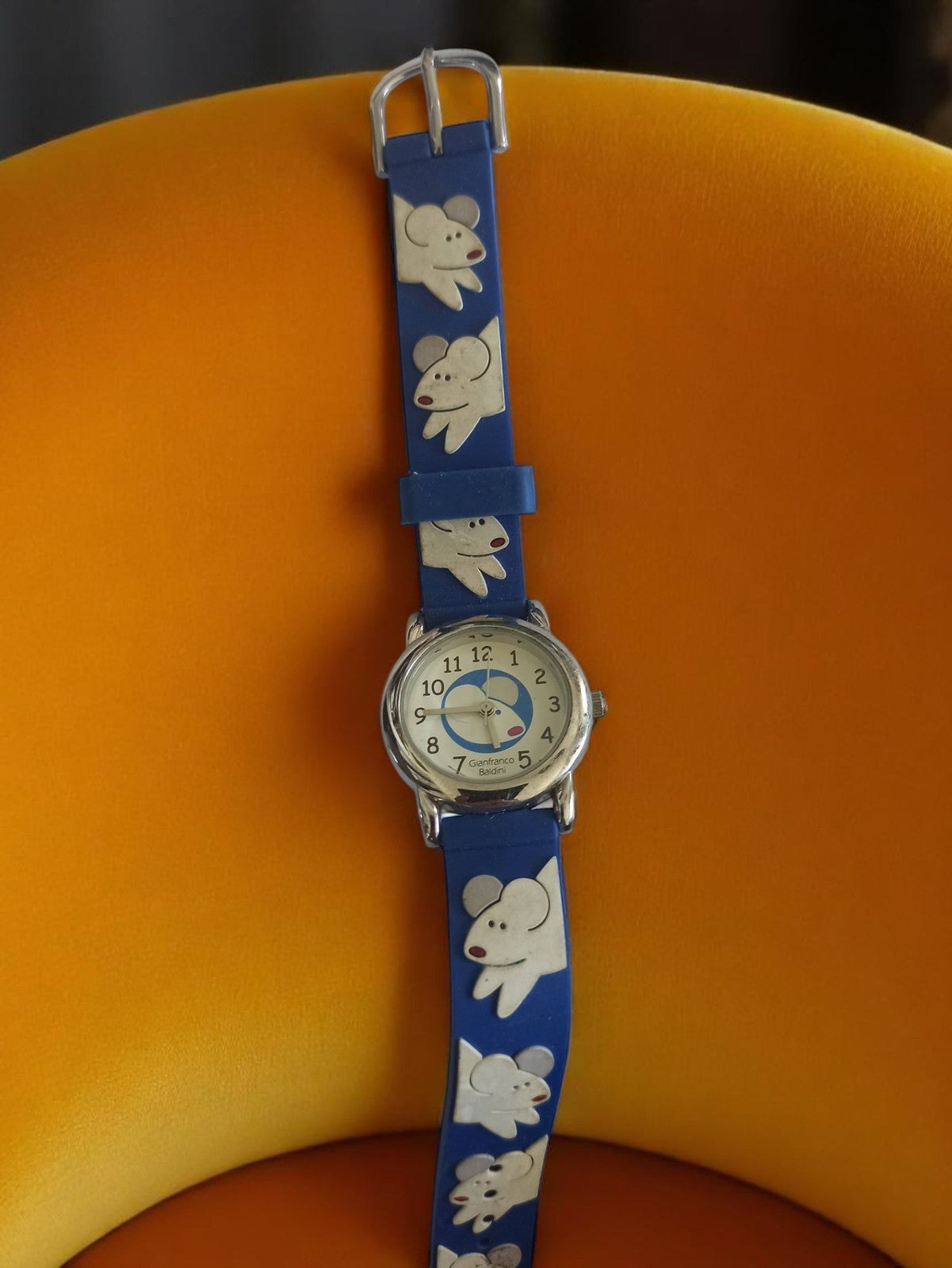 Montre Gianfranco Baldini vintage, motif souris bleu rétro, homme enfant