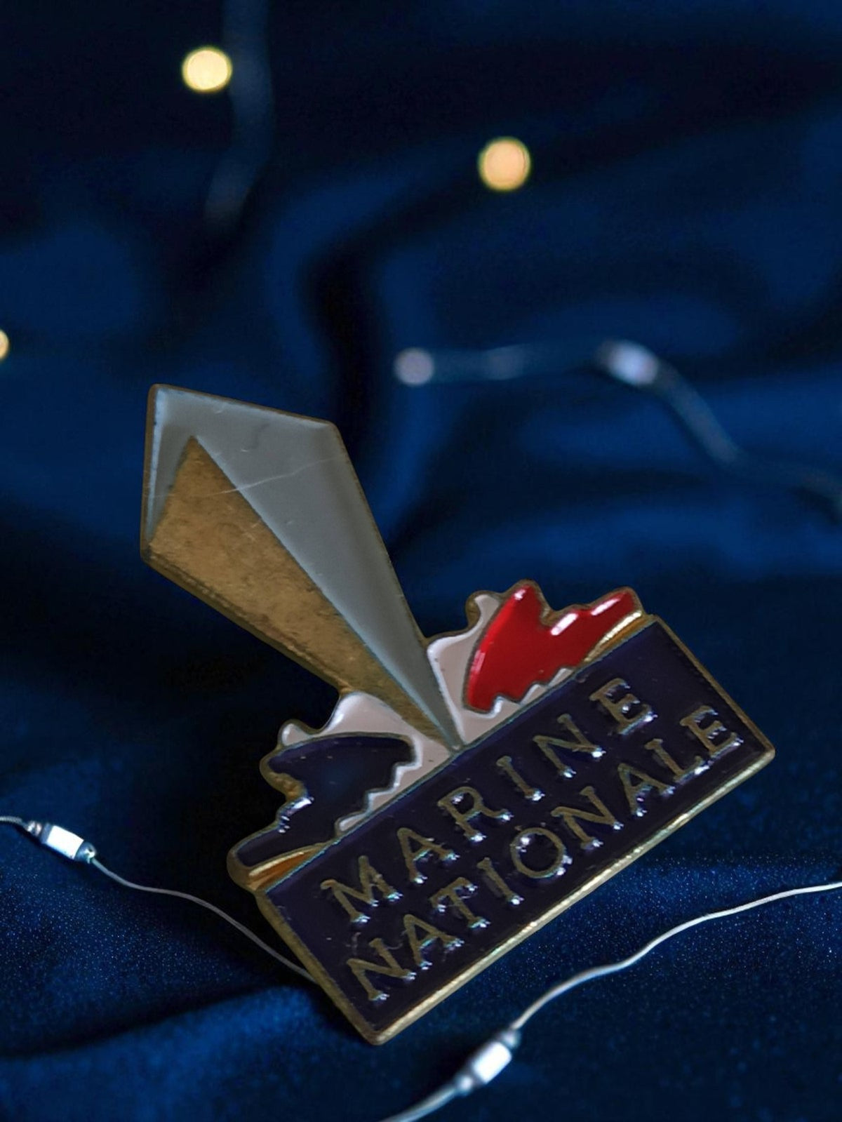 Limited edition vintage tricolor French Navy pin, rare advertising badge