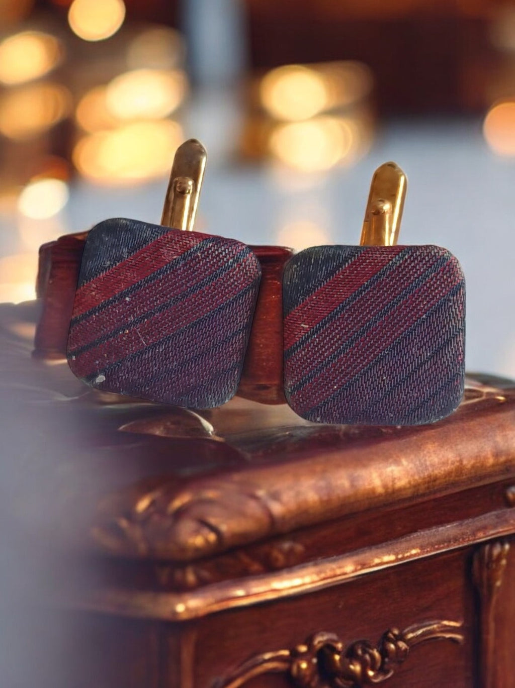 Boutons de manchette ASTOR vintage rayés rouge bleu, accessoire homme élégant