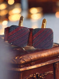 Boutons de manchette ASTOR vintage rayés rouge bleu, accessoire homme élégant