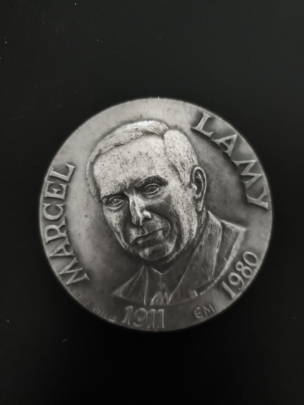 Médaille ancienne Marcel Lamy 1911-1980 portrait relief métal commémorative