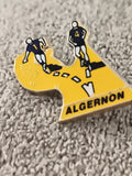 Pin's vintage ALGERNON course à pied jaune athlétisme sport années 90 (Ref 7)