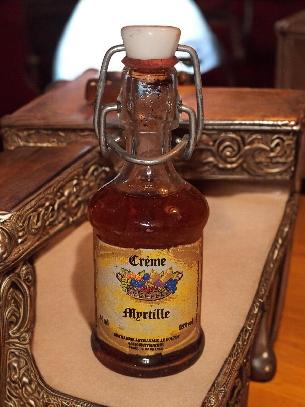 Mignonette Crème de Myrtille vintage 80s bouteille déco alcool 18% bouchon céram