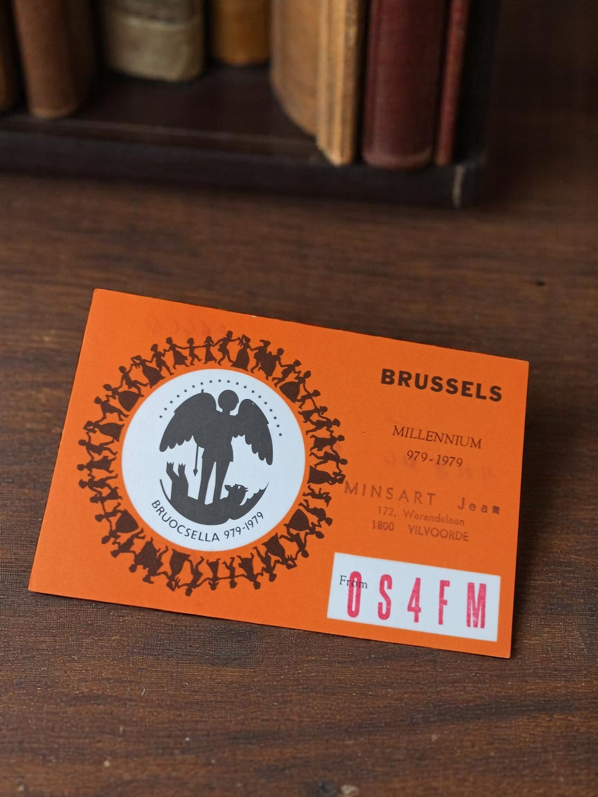 Carte QSL radio amateur Bruxelles OS4FM vintage rétro 1979 orange