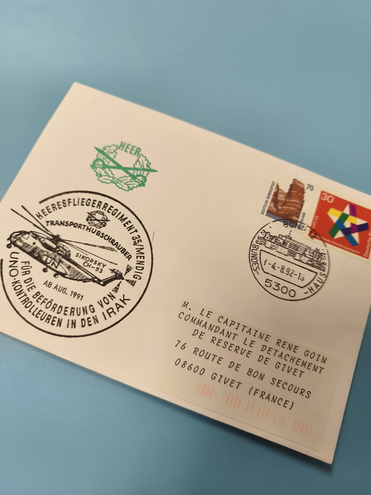 Ancienne enveloppe Allemagne airmail oblitérée philatélie militaire 1991