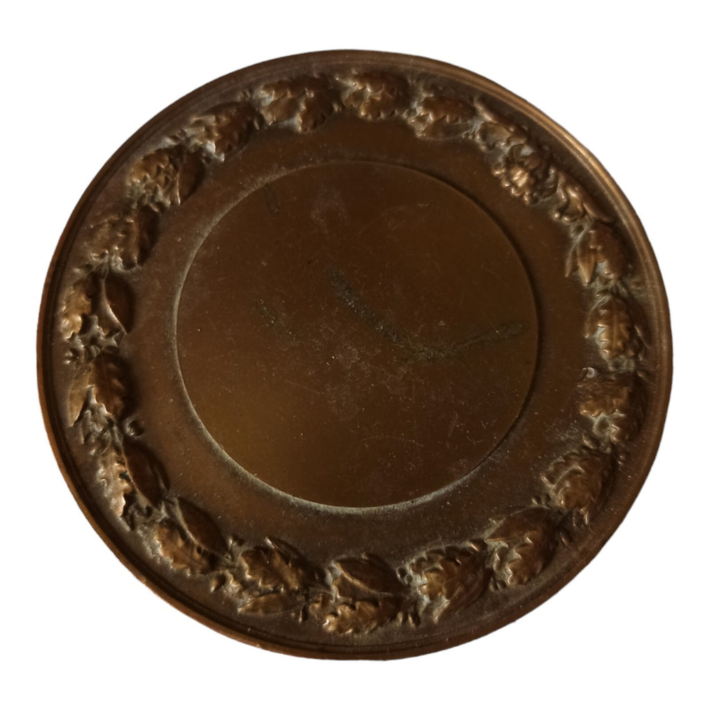 Médaille bronze 1966 décor feuillage, plaque ronde relief, art religieux