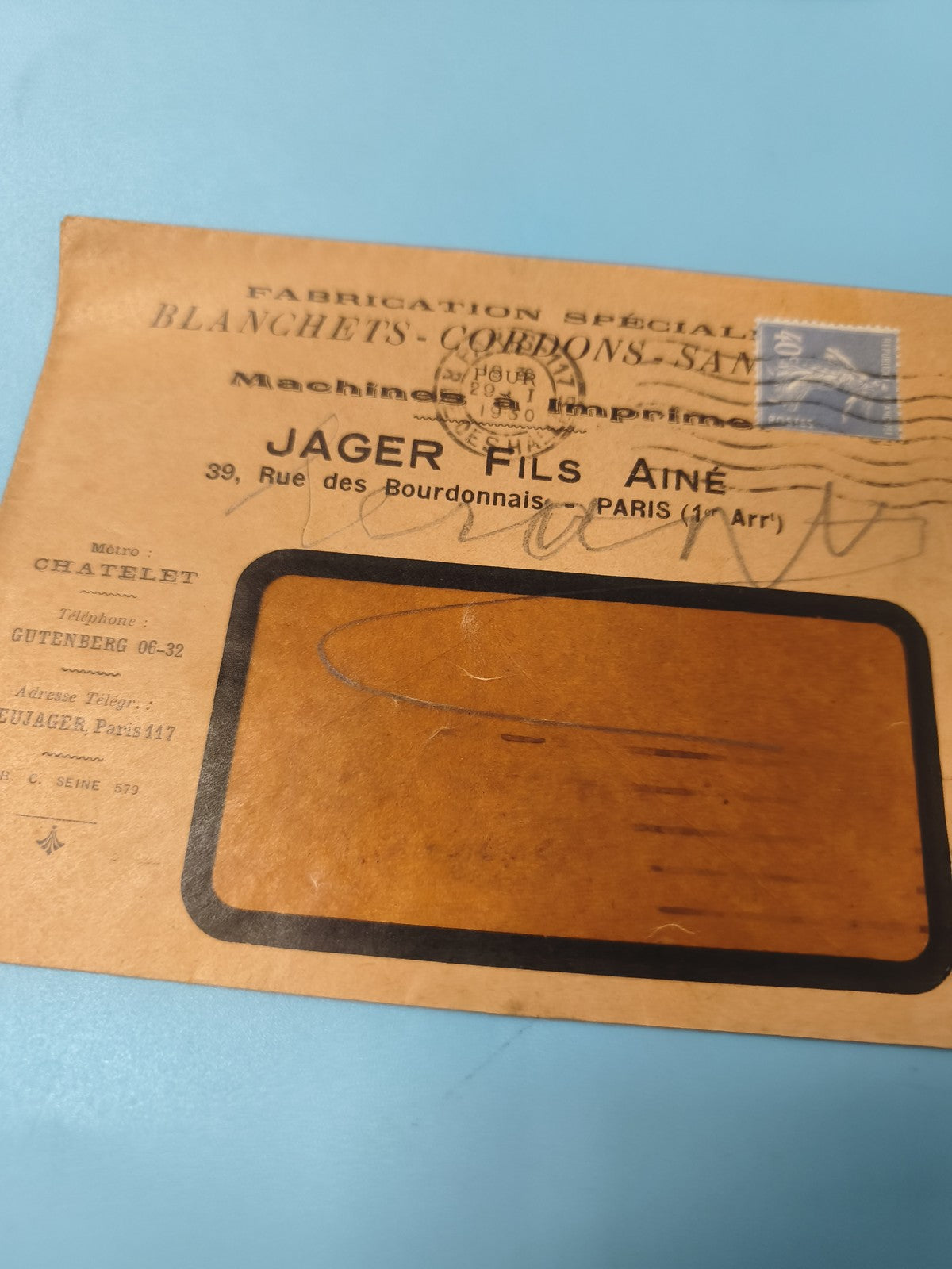 Ancienne enveloppe oblitérée début XXe philatélie Paris Jager Fils (Ref 6)