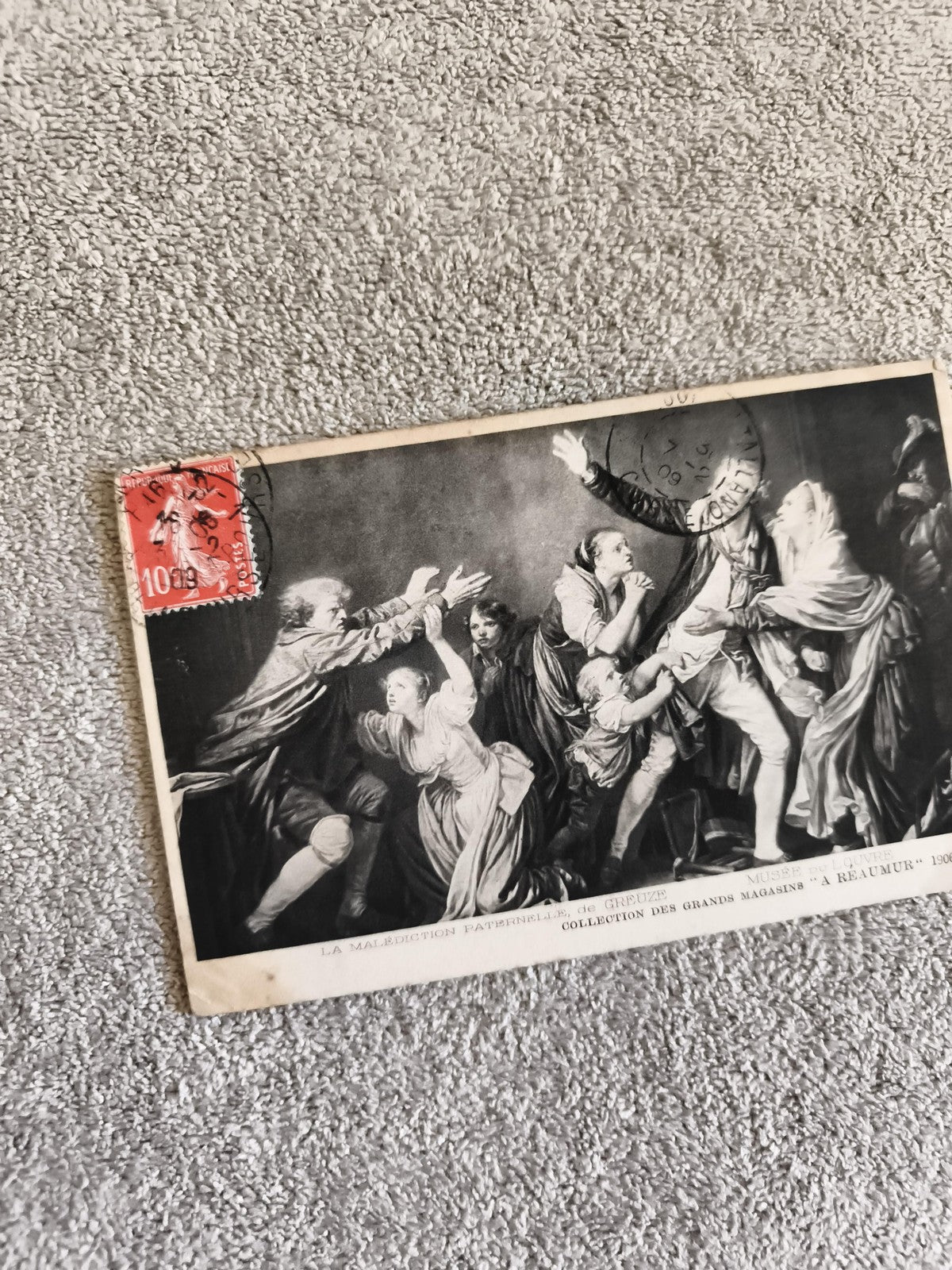 Carte postale CPA La Malédiction paternelle Greuze Louvre affranchie