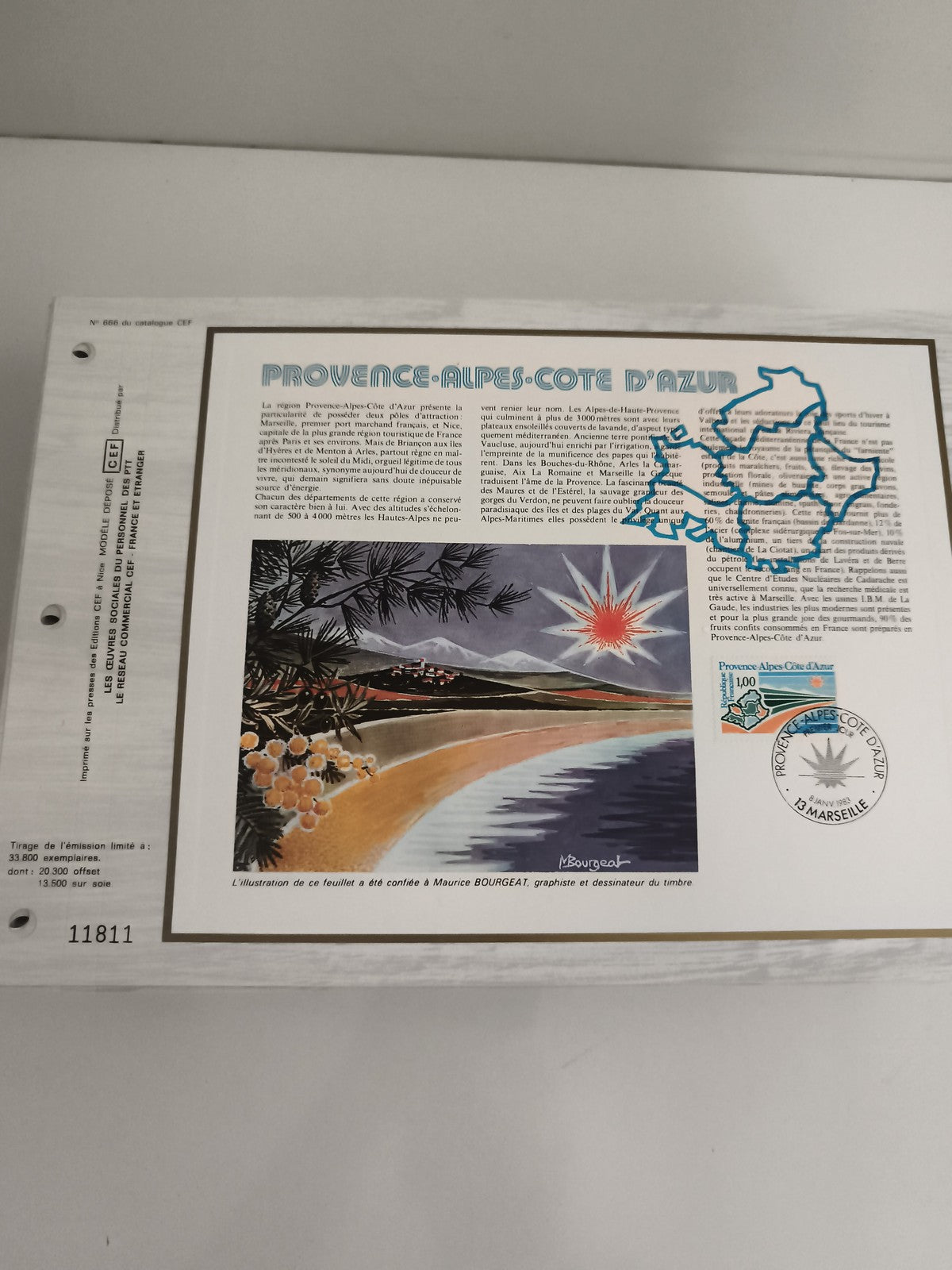 Feuillet CEF Provence-Alpes-Côte d’Azur, philatélie, illustration Bourgeat