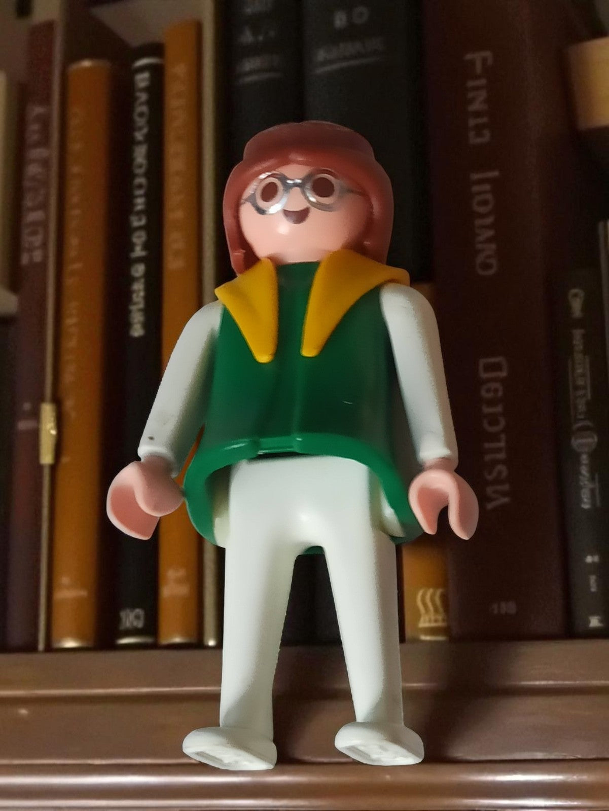 Figurine Playmobil vintage années 70 personnage rétro lunettes veste verte
