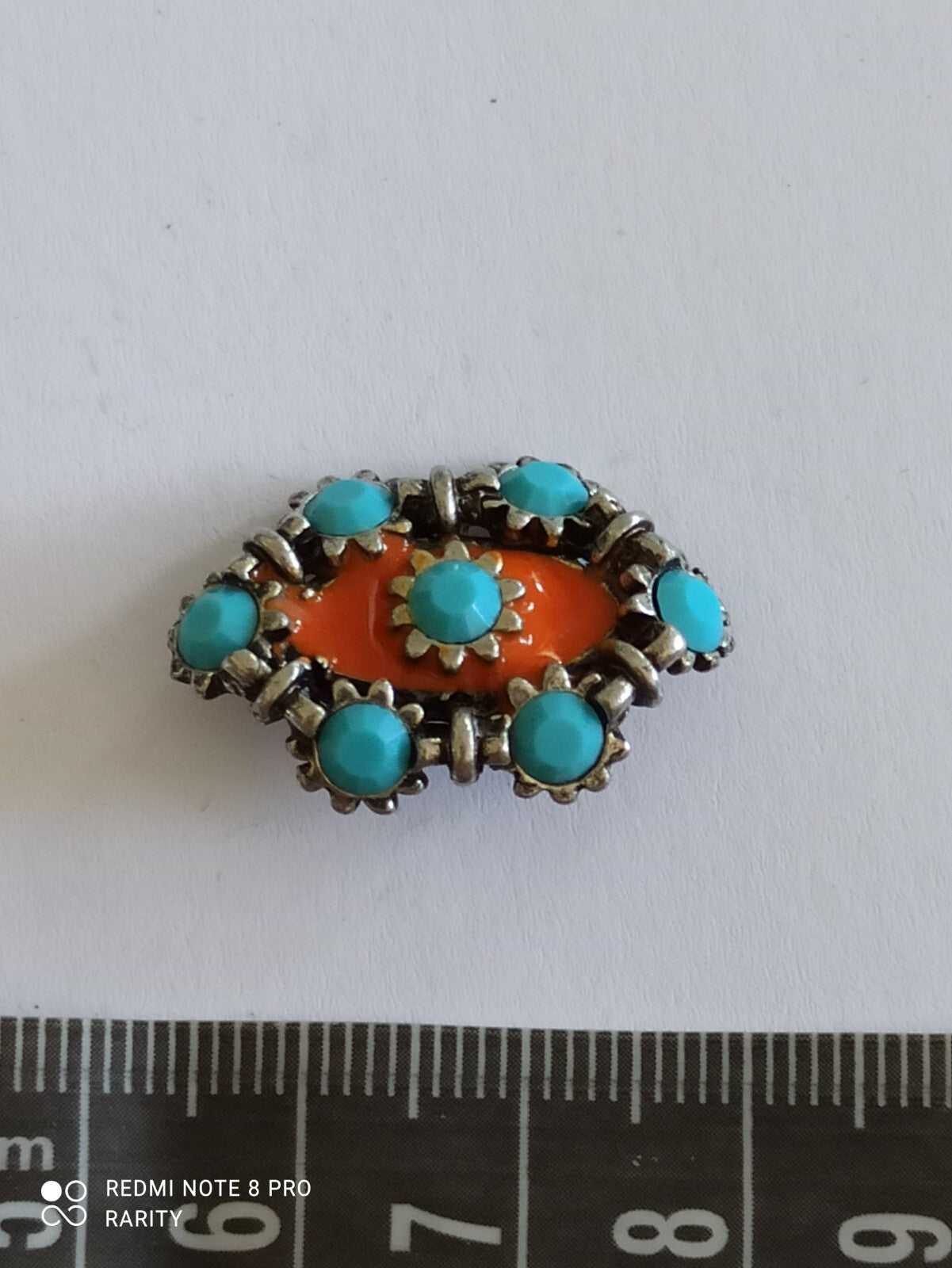 Pendentif vintage émaillé Remy Dis Paris orange turquoise années 80/90 France