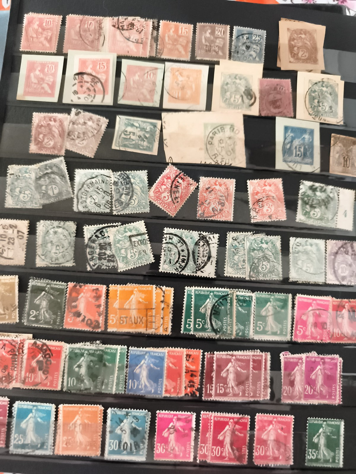 Lot anciens timbres France oblitérés, Cérès et Semeuse, philatélie vintage