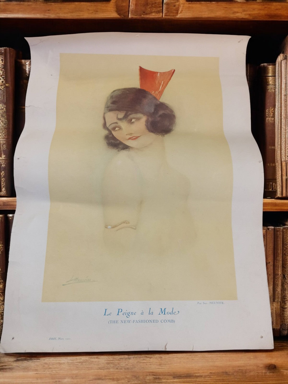 Lithographie ancienne Art déco Le Peigne à la Mode portrait rétro déco murale