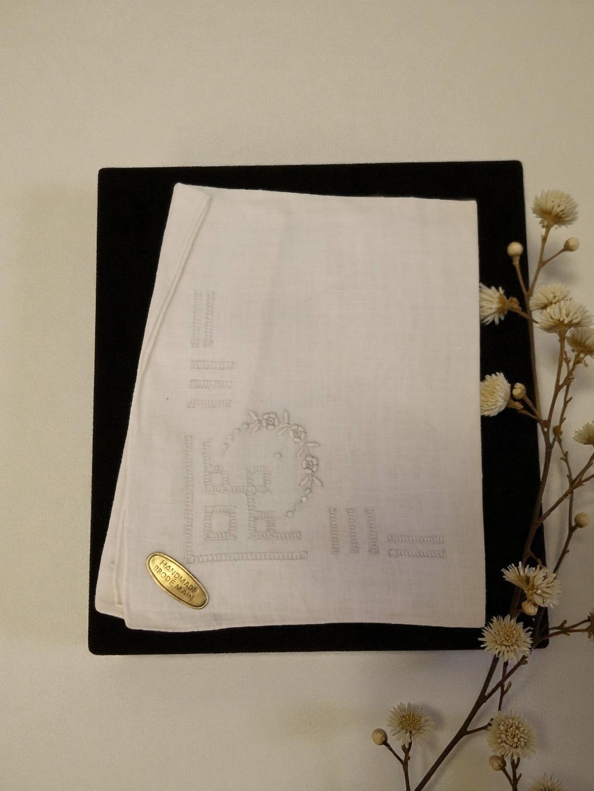 Serviette brodée main vintage années 50 blanche rétro linge maison