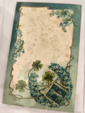 Carte postale ancienne fleurs trèfle timbre décor rétro CPA Art Nouveau