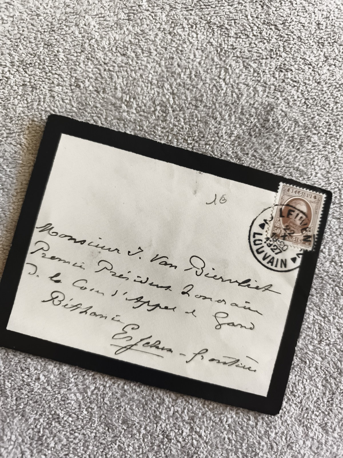Lettre oblitérée Belgique 1927 timbre Louvain écriture manuscrite philatélie