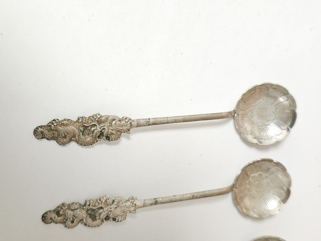 Lot de cuillères chinoises anciennes en argent 122g vintage art de la table rétr