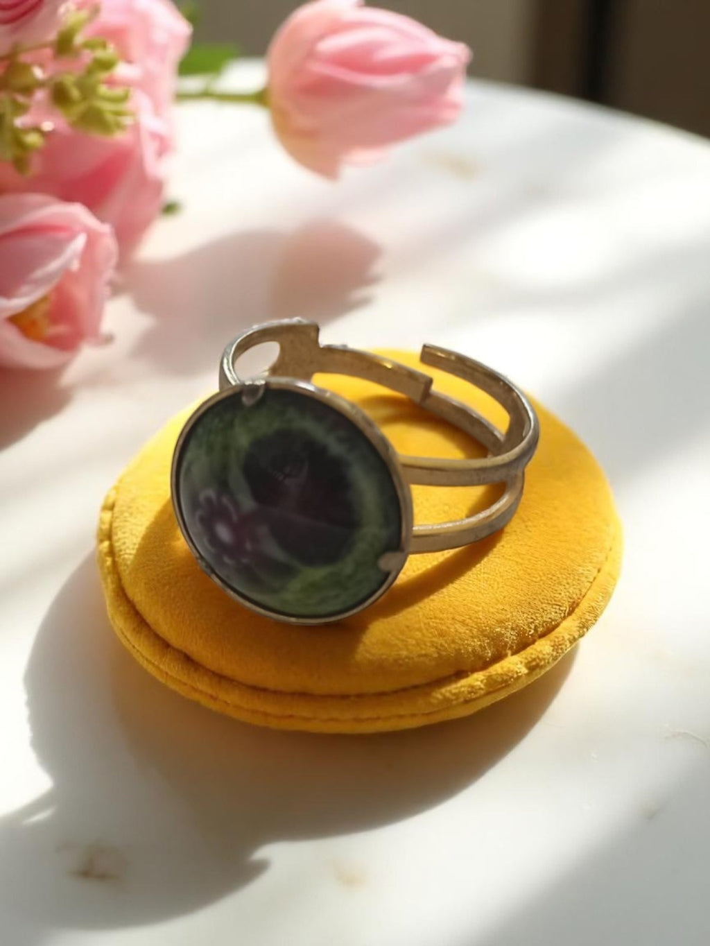Bague vintage ajustable cabochon vert violet rétro chic taille 49