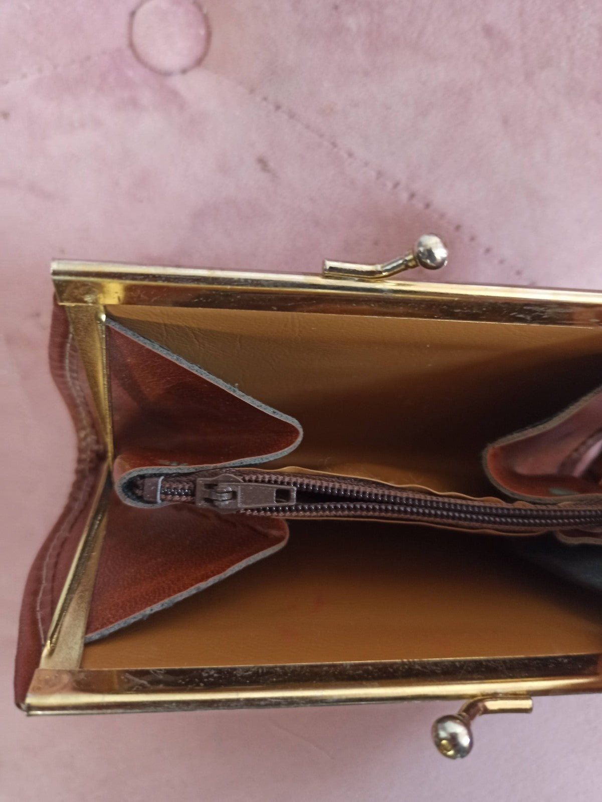 Porte-monnaie vintage Dolphin Paris toile tressée et cuir, fermoir métal rétro