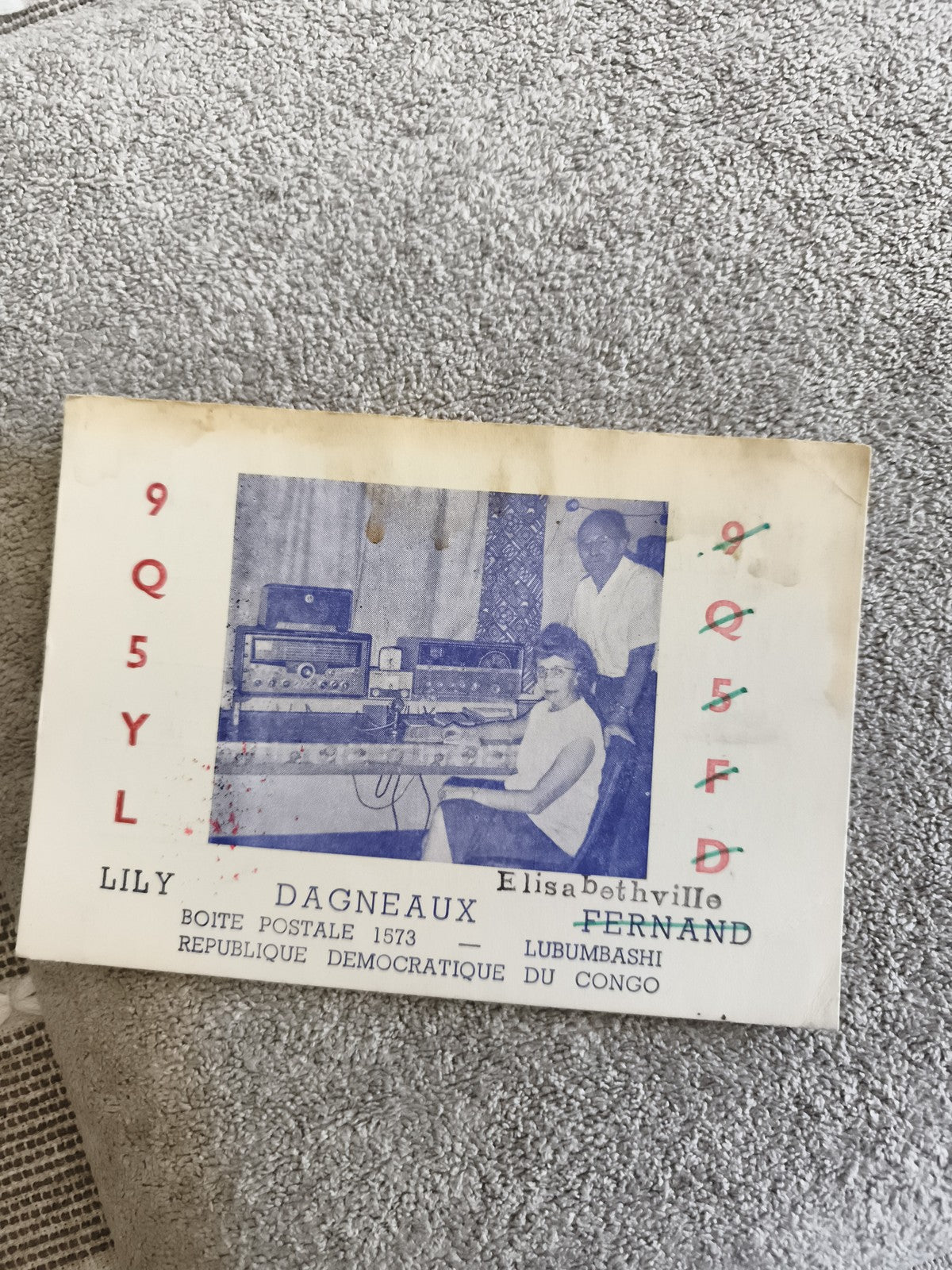 Carte QSL ancienne radio 9Q5YL 9Q5FD Elisabethville RDC Congo vintage radioamate