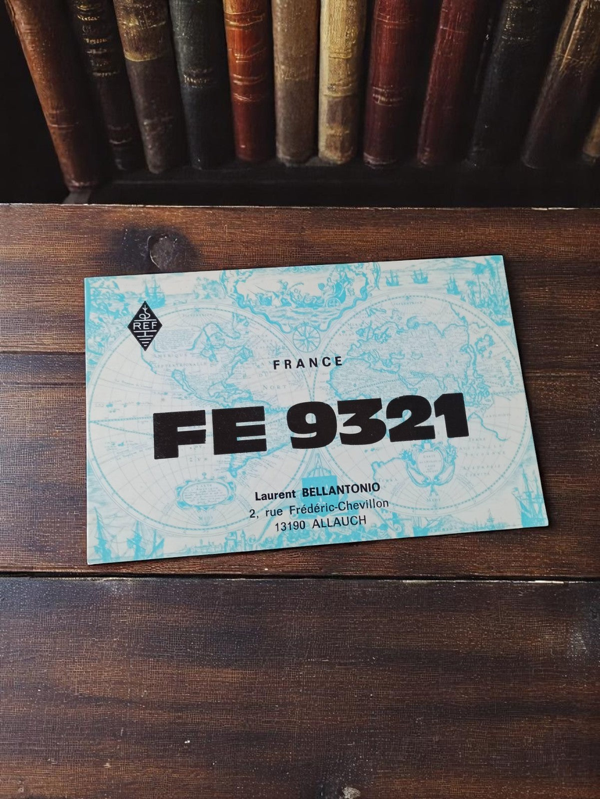 Carte QSL radio amateur REF FE 9321 France vintage rétro bleu