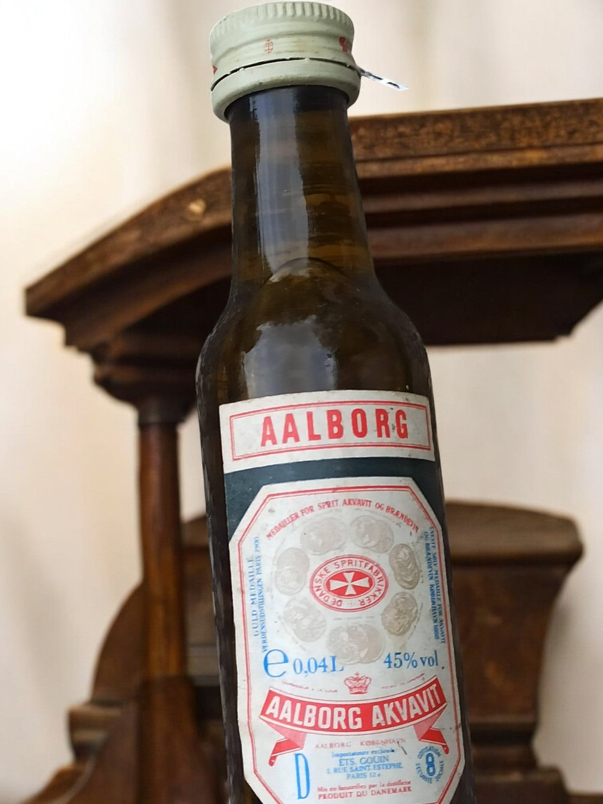 Bouteille miniature ancienne Aalborg Akvavit 0,04L vintage déco alcool