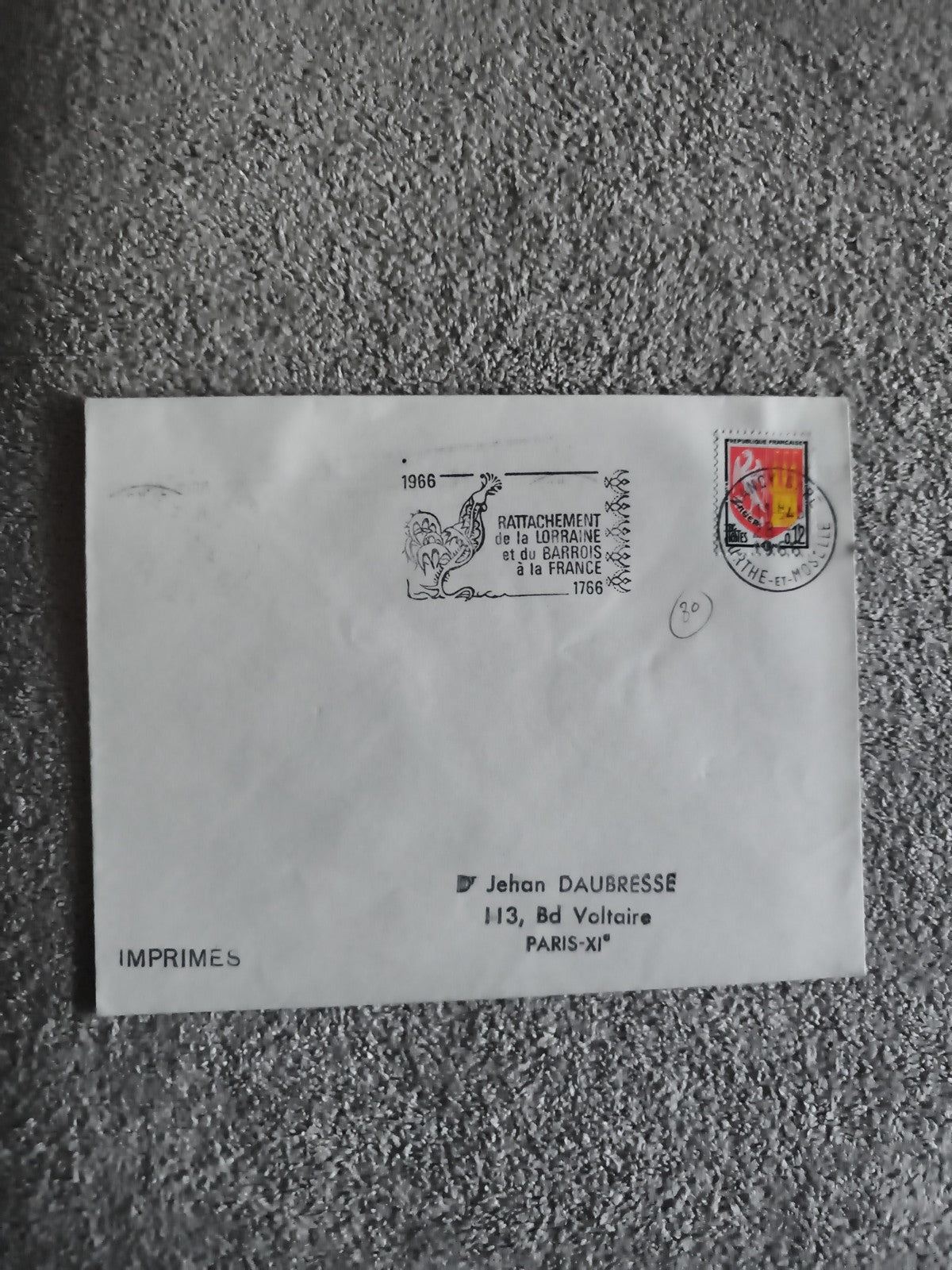 Lettre philatélique 1966 rattachement Lorraine France oblitération commémorative