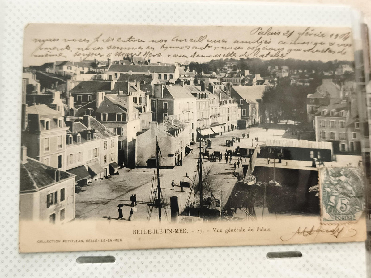 Carte postale ancienne Belle-Île-en-Mer Palais 1907 CPA vue port timbre