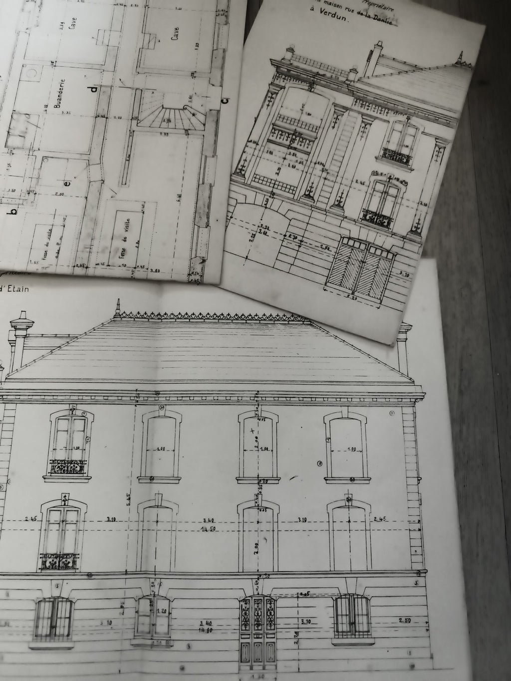 Plans architecte maison XIXe Verdun lot dessins techniques documents