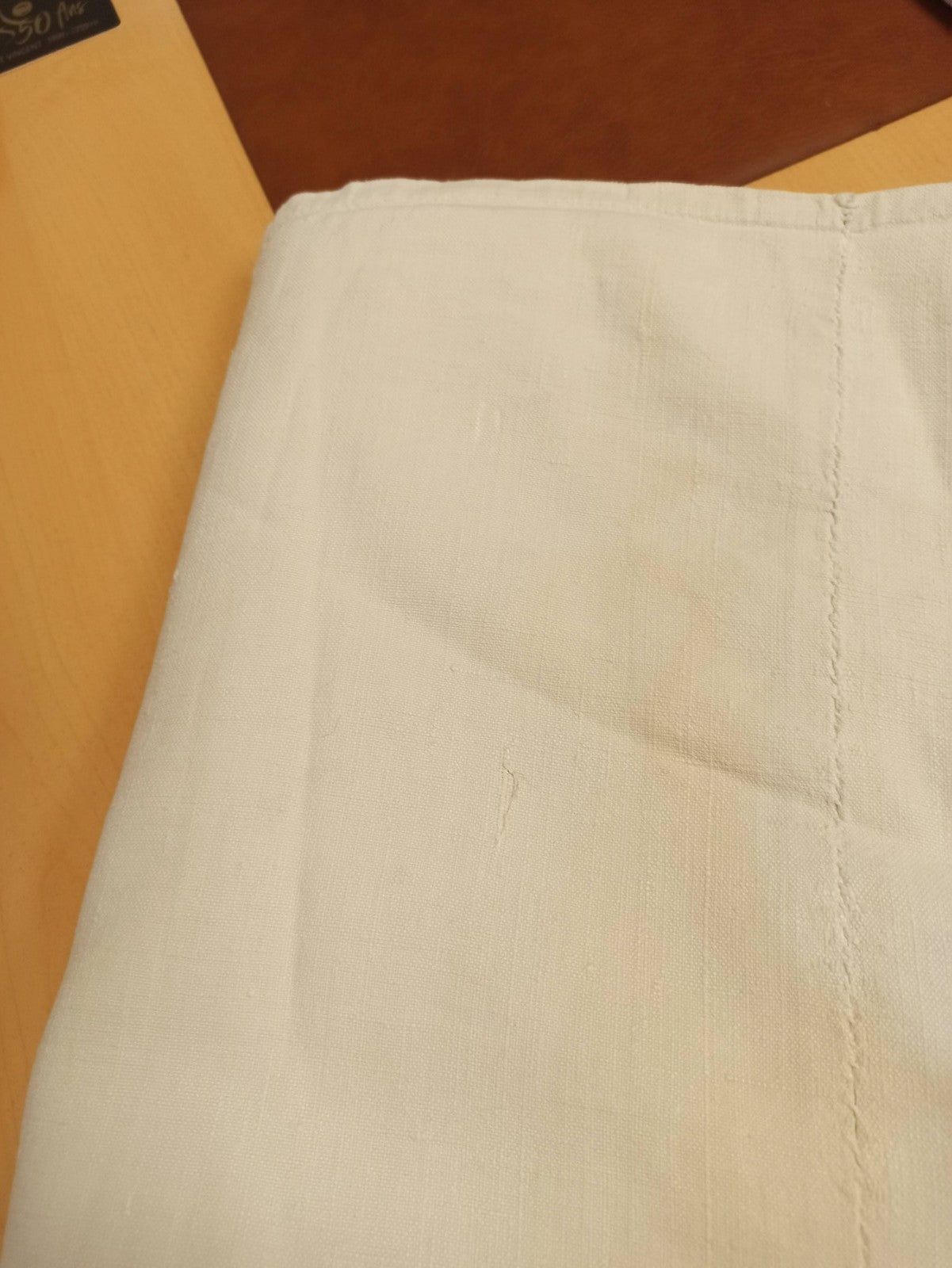 Drap de lit ancien brodé ancres vintage fin XIXe, rare linge rétro collection