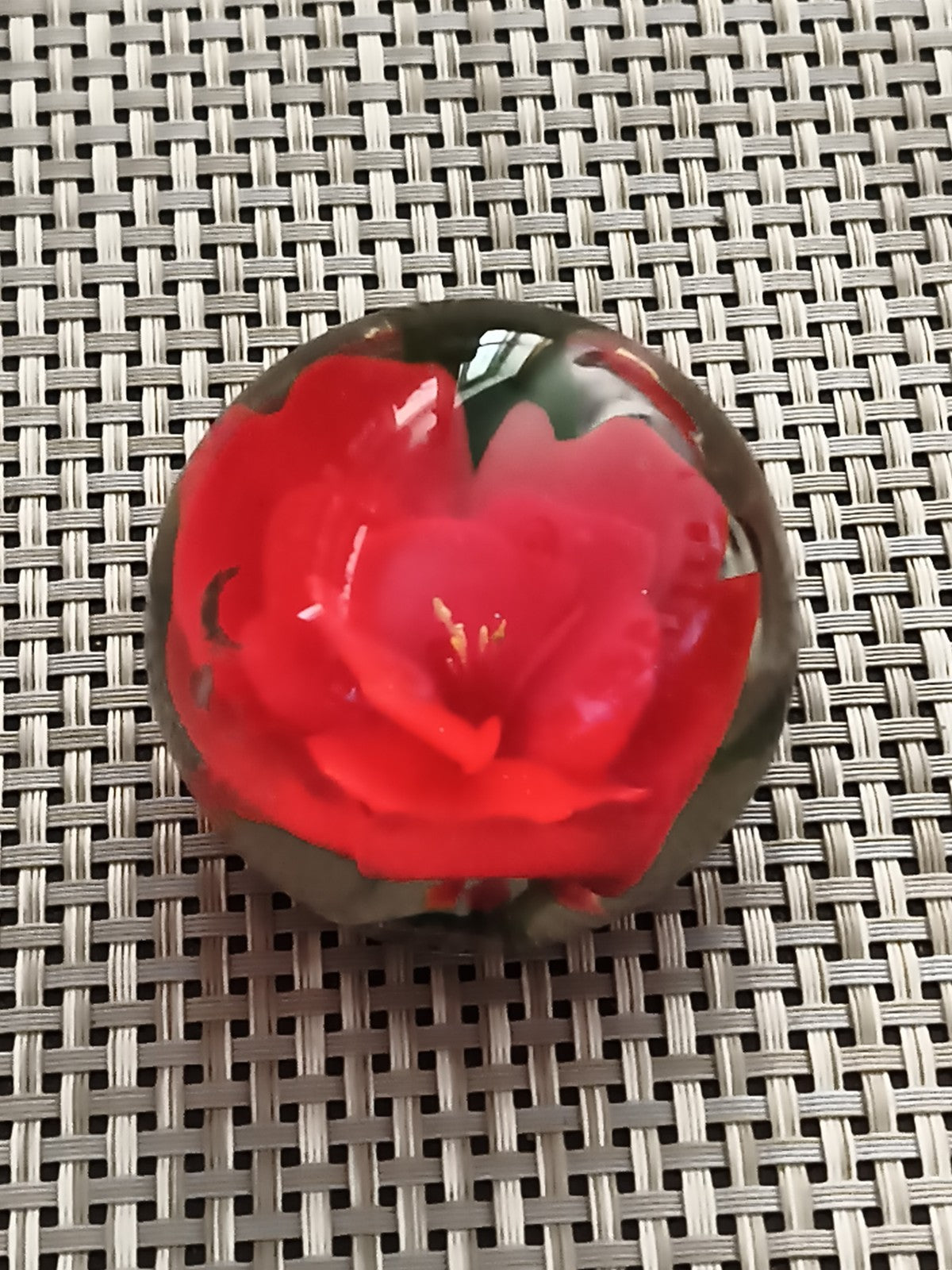 Presse-papiers ancien fleur rouge, paperweight vintage déco bureau