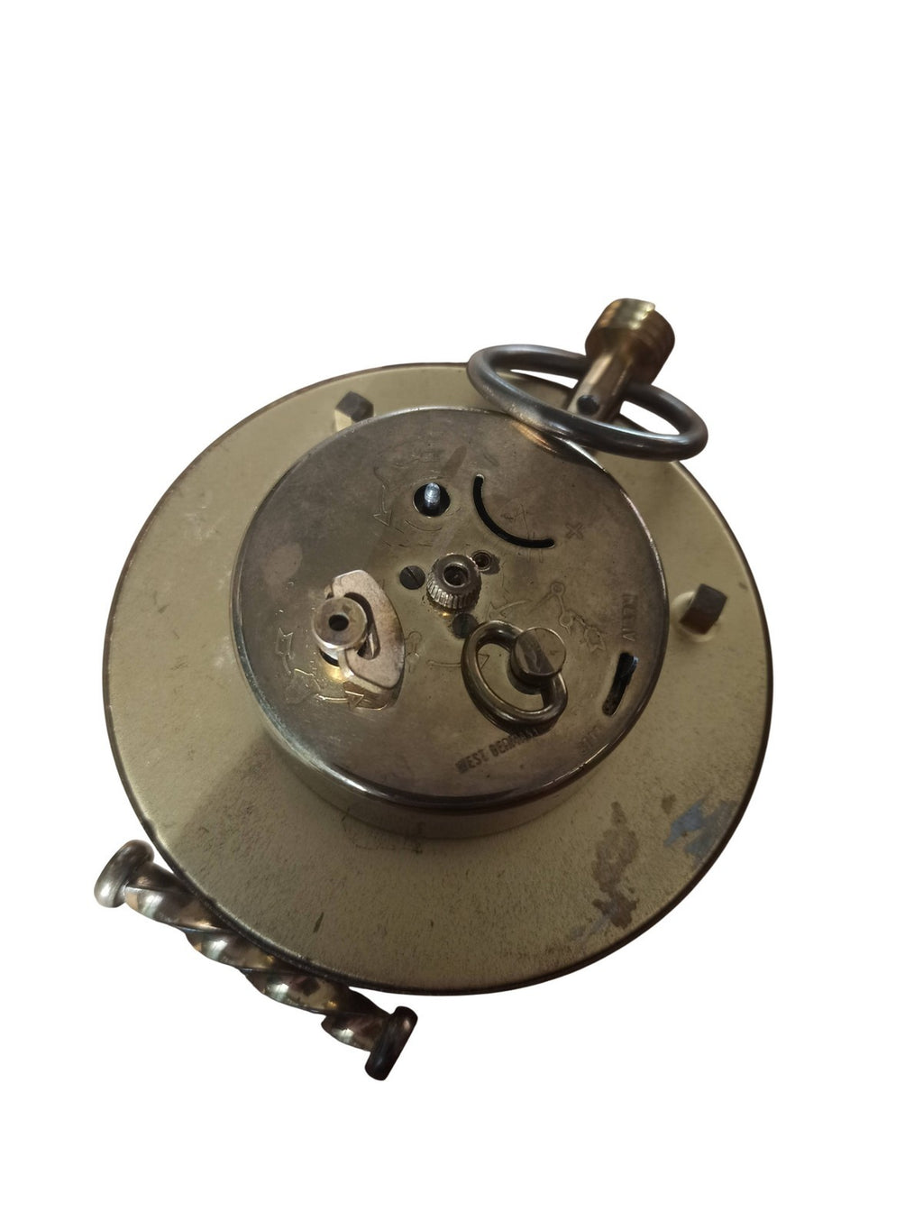 Réveil Uwestra vintage années 50 West Germany horloge de table rétro métal doré