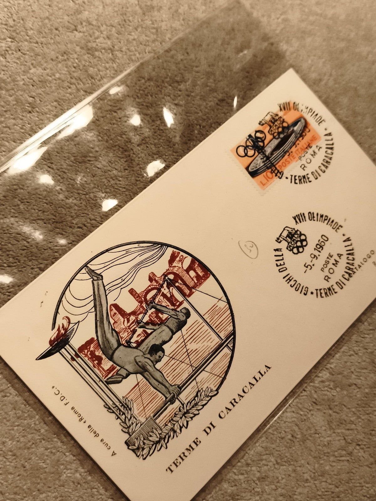 Carte philatélique Rome 1960 gymnastique timbre JO XVIIIe Olympiade Terme di Car