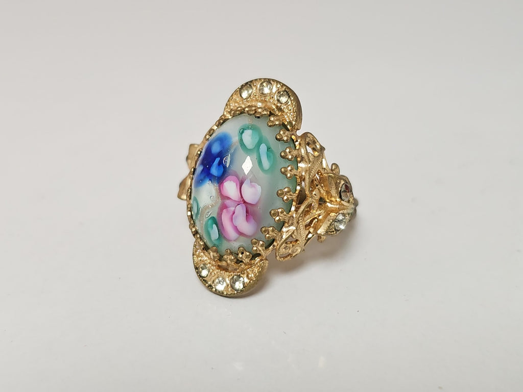 Bague ancienne émaillée vintage années 1930 bijou rétro collection déco