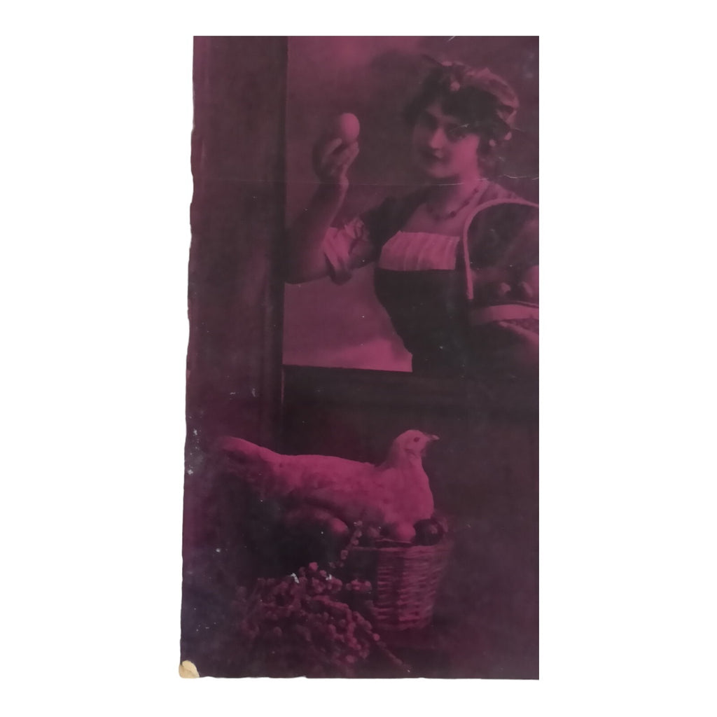 Carte postale Buona Pasqua Italie Tunisie 1916 encadrée photo femme œuf