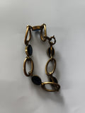 Bracelet ancien maillons ovales laiton et cabochons bleu foncé vintage rétro