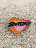 Pin's vintage SINTONY cœurs orange rose, badge rétro années 80-90 (Ref 2)