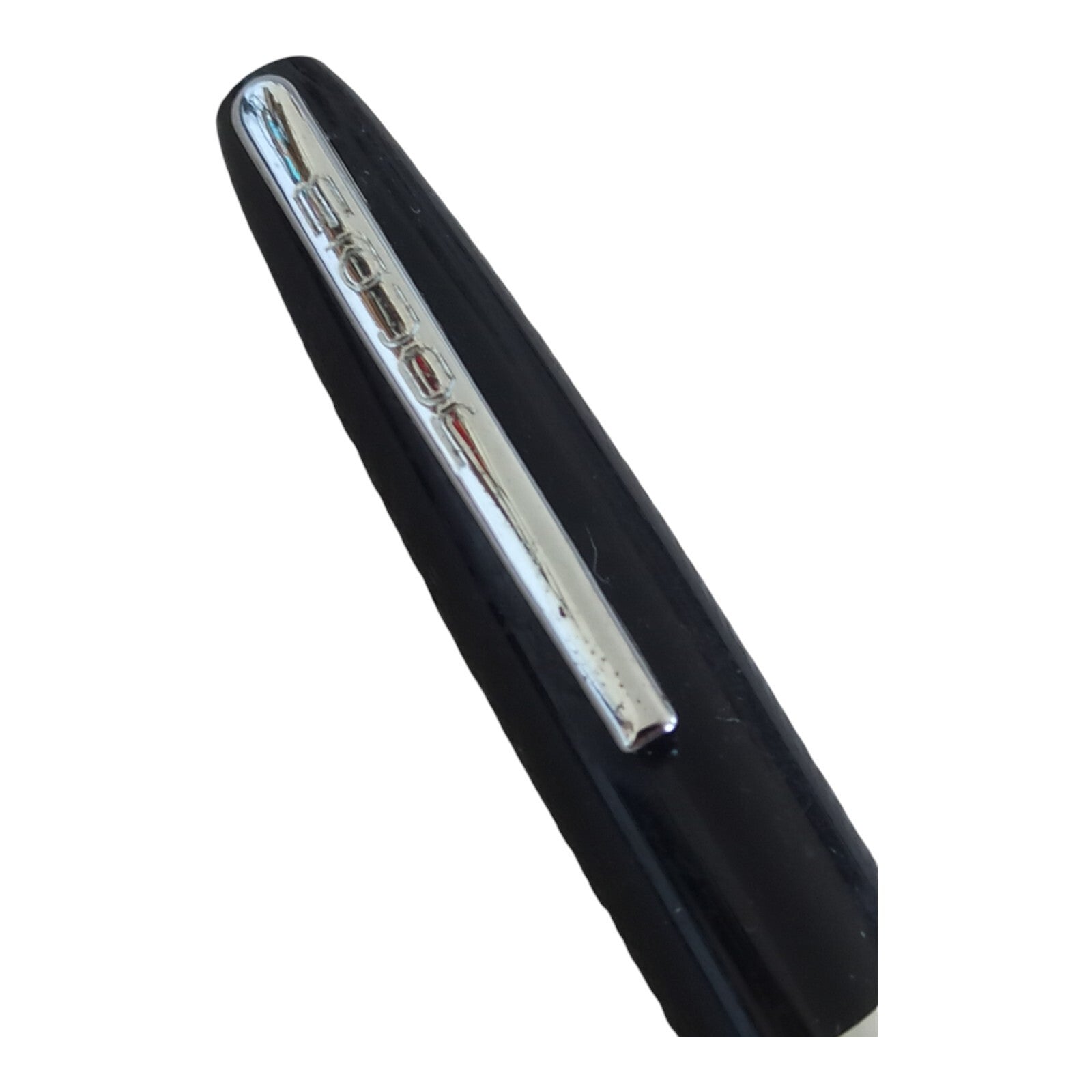 Stylo plume vintage noir Major, finition métal chromé, Collector's Edition