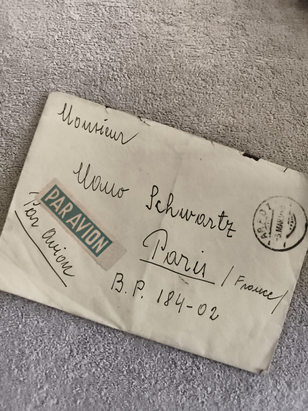 Lettre ancienne PAR AVION France enveloppe manuscrite Paris philatélie