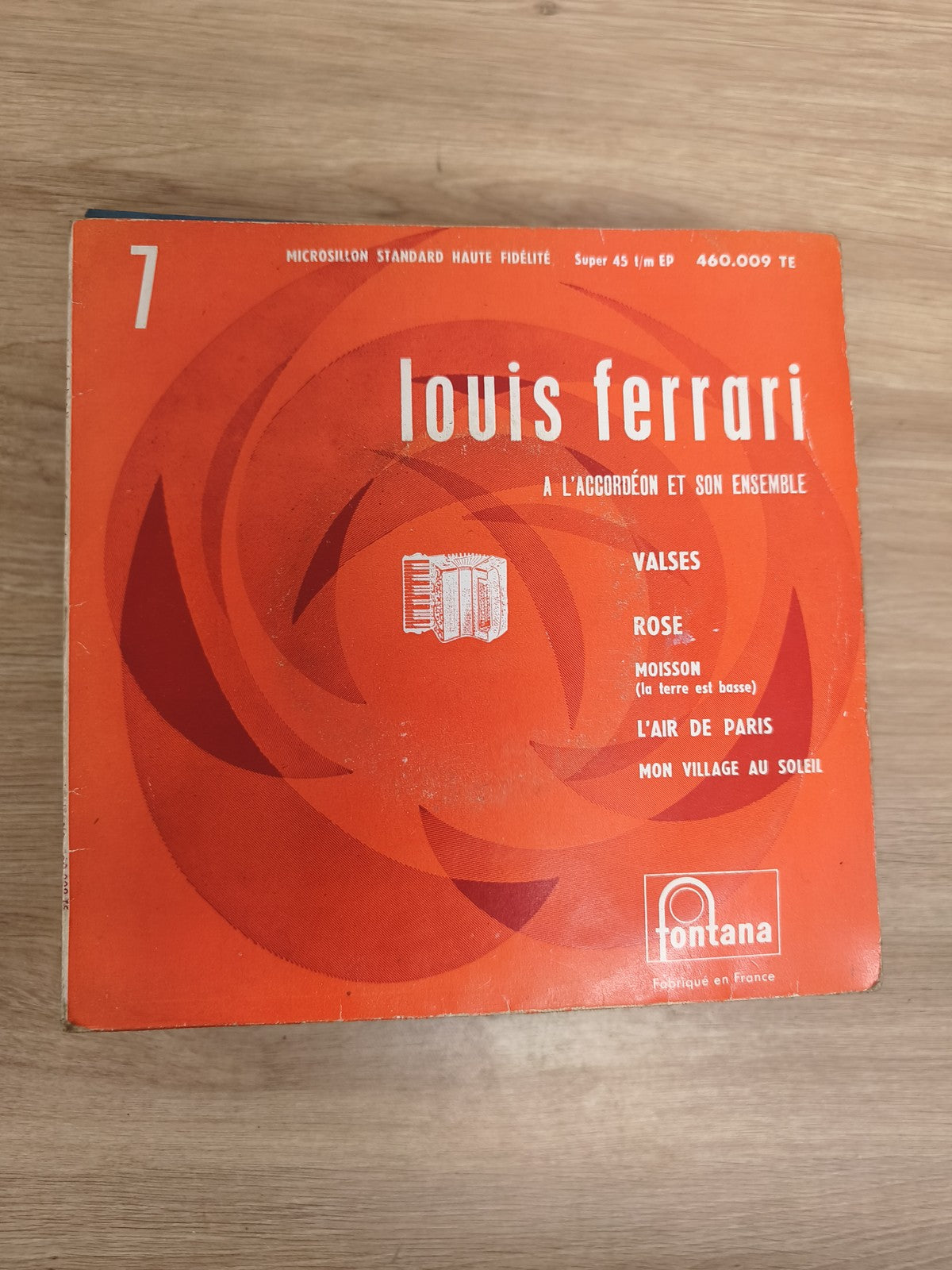 Vinyle 45T Louis Ferrari Accordéon EP Fontana pochette orange (Ref 4)