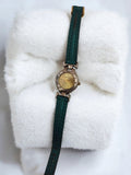 Montre femme vintage Chakar quartz cadran doré bracelet vert rétro ancienne