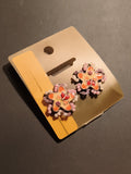 Paire boucles d’oreilles vintage fleurs perles rose orange deadstock clip rétro
