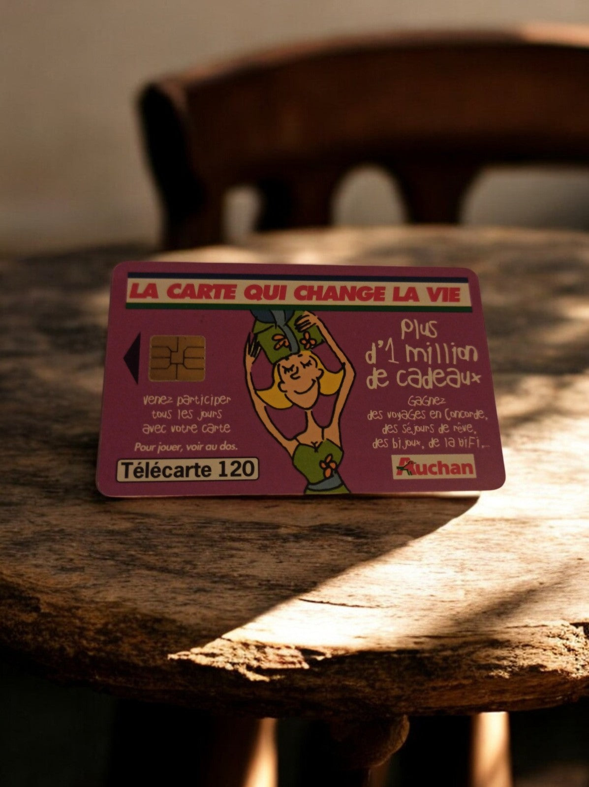 Carte téléphonique vintage Auchan illustrée violet - Télécarte 120 puce rare