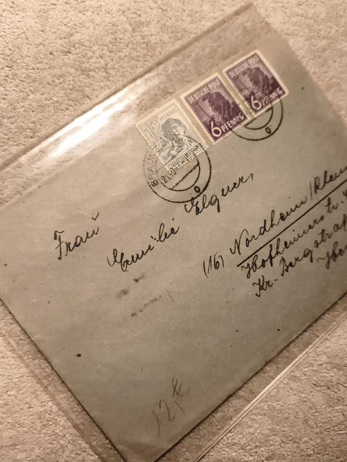 Lettre oblitérée Deutsche Post Allemagne timbres 6 12 pfennig philatélie (Ref 11