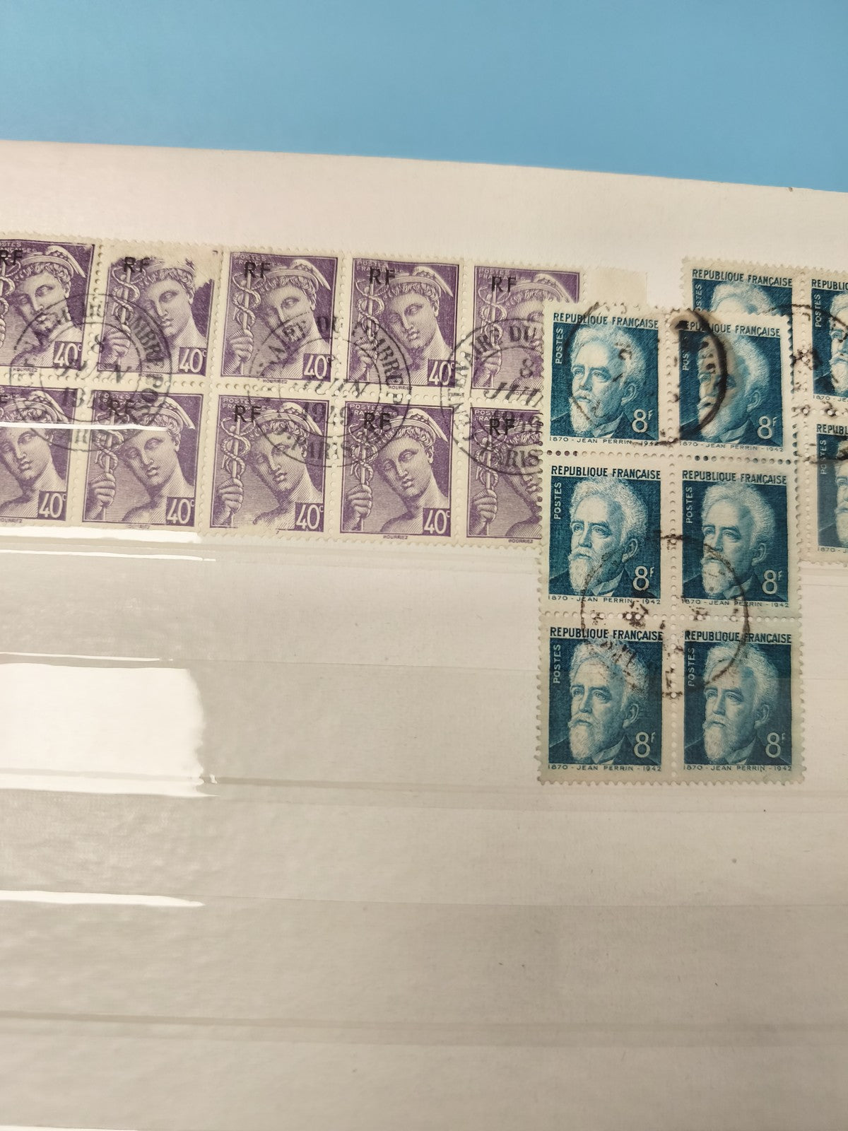 Lot anciens timbres oblitérés France ? Mercure violet, Jean Perrin bleu collecti