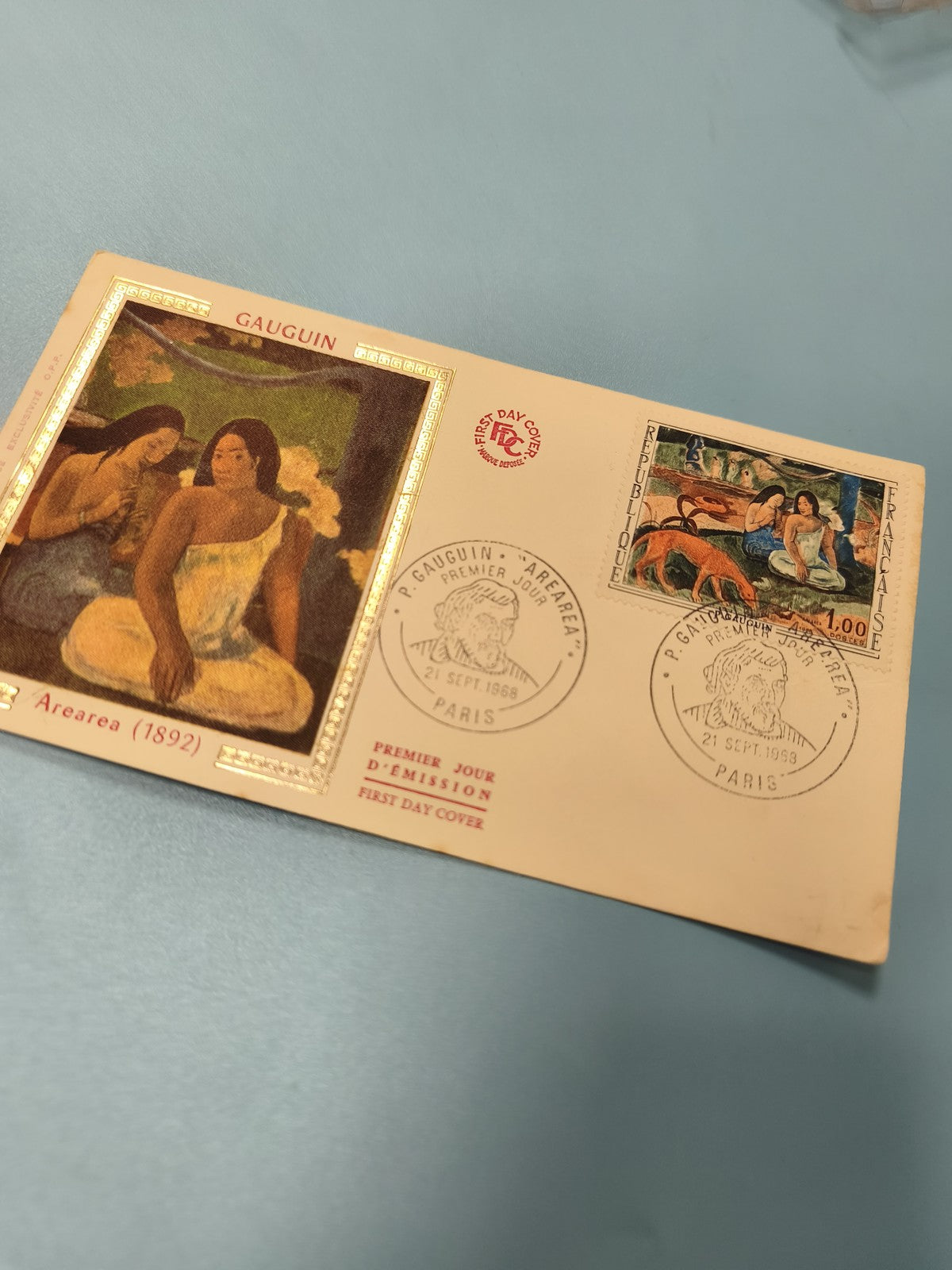 Enveloppe FDC Gauguin Arearea 1892 timbre premier jour Paris 1968