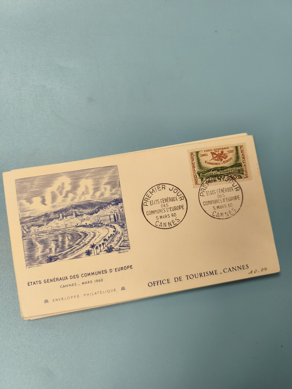 Ancienne enveloppe philatélie 1960 Cannes premier jour Europe timbre illustrée