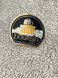 Pin's vintage Boursin logo doré noir, badge publicitaire ancien (Ref 4)
